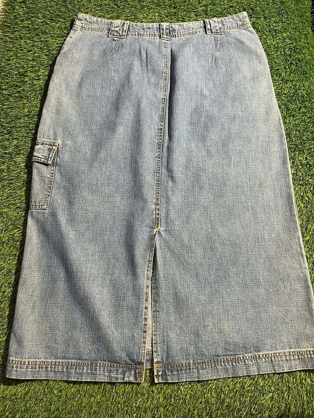 White Stag Denim Skirt Size 12 Petite Blue Light Stonewash Cargo Y2K